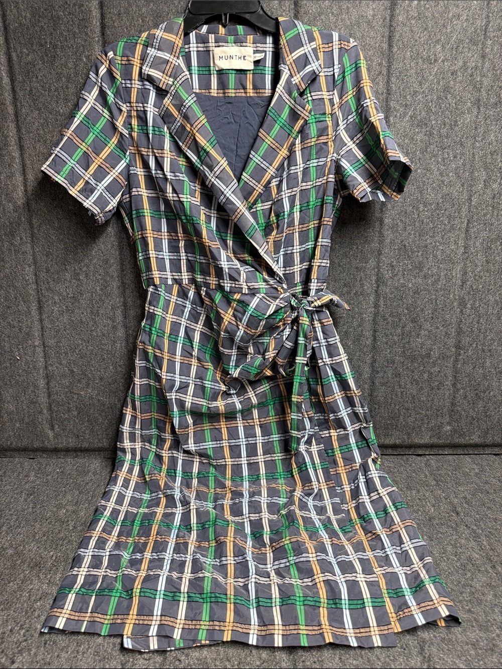 Munthe Green Plaid Midi Wrap Dress with Tie Waist